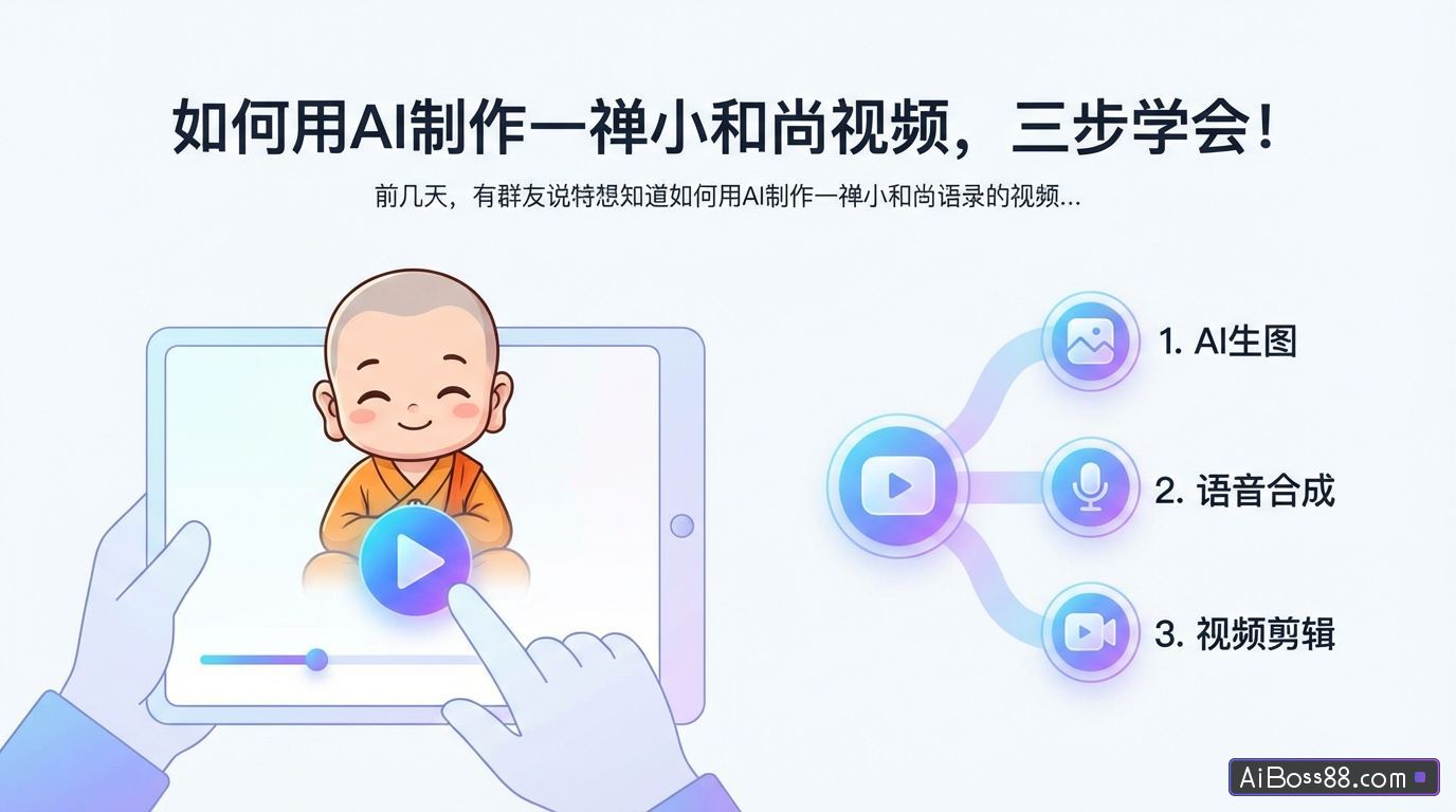如何用AI制作一禅小和尚视频，三步学会！