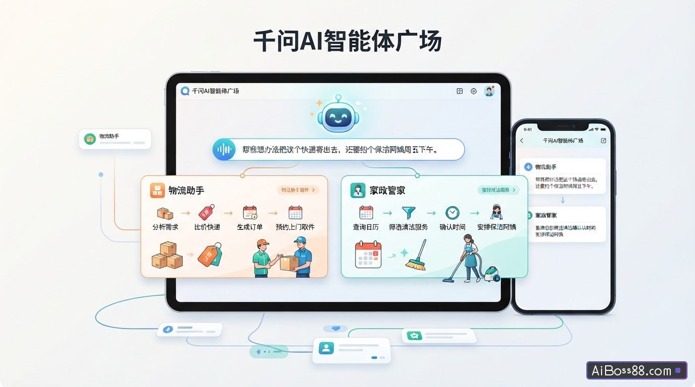 千问AI智能体广场实测 - 一句话寄快递、约保洁