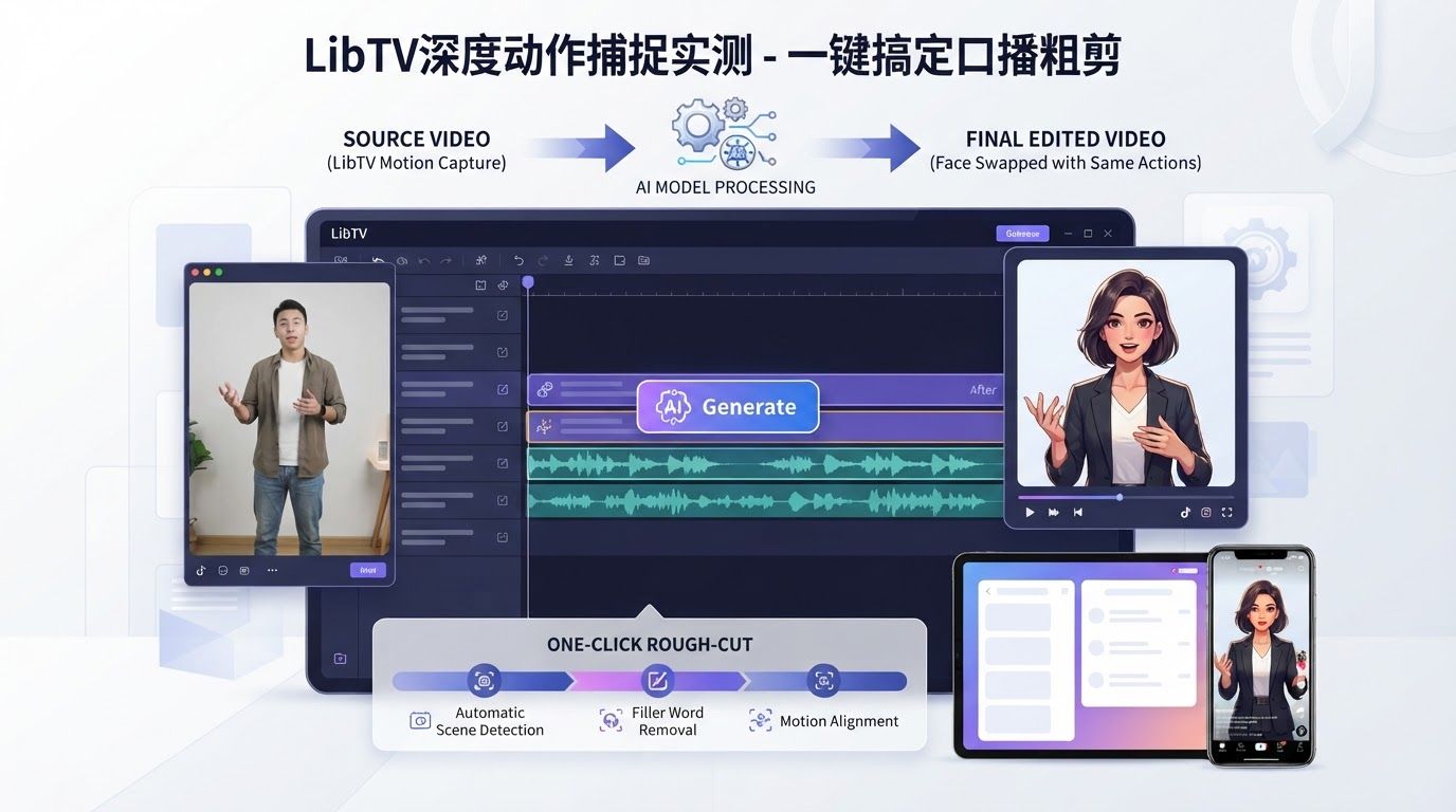 LibTV深度动作捕捉实测 - 一键搞定口播粗剪